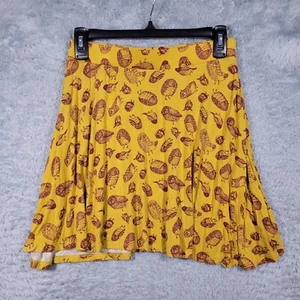 ModCloth Skirt Womens Small Yellow Knit When In Wonderland Owl Print 26x17 - Picture 1 of 9