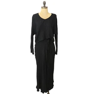 Vestido NISSA Murciélago Manga Larga EE. UU. 2 Estampado Jacquard Midi Tejido Noche Negro Usado en Excelente Condición B39 - Imagen 1 de 9