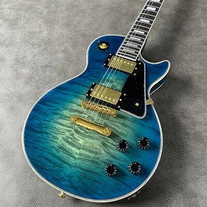 Special Sale LP Blue Big Flower Electric Guitar Mahogany Body Gold Hardware - Picture 1 of 12
