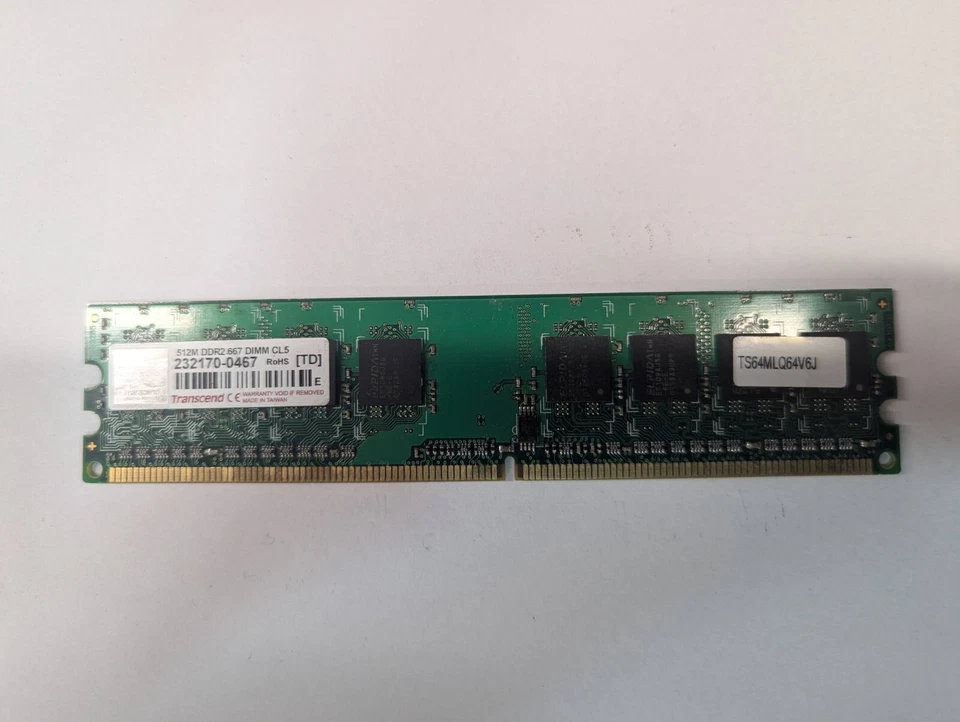 TS64MLQ64V6J-E - Transcend - 512MB DDR2-667MHz PC2-5300 non-ECC Unbuffered DIMM - Image 1 of 1