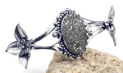 VALENTINO Bracciale gioiello fatto a mano in argento sterling 925 con pietre preziose pirite misura ADJ