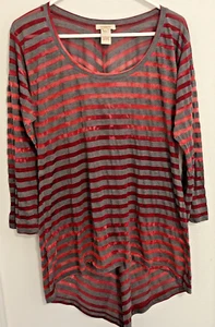 Top tunica Sundance Mystic a righe asimmetrico burnout semi trasparente manica 3/4 XL - Foto 1 di 10