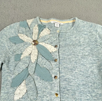 Coldwater Creek Cardigan Women XS Blue wool Rabbit Hair Blend Flower Grannycore - Image 1 of 4