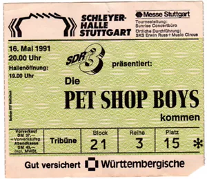 PET SHOP BOYS - 1991 - Ticket - Eintrittskarte - In Concert Tour - Stuttgart - Foto 1 di 1