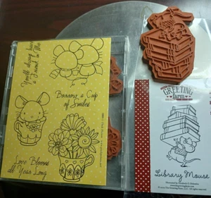 Mice red rubber cling stamps 1) The Greeting Farm Library & 2) Pink Poison 6 pc - Picture 1 of 3