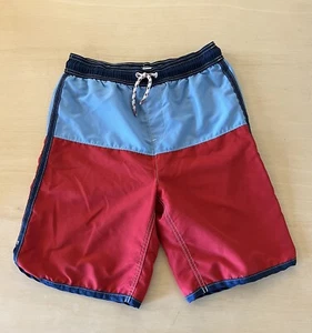 Lands End Kids Boys Red Blue Colorblock Swim Trunks Board Shorts Large (14-16) - Picture 1 of 5