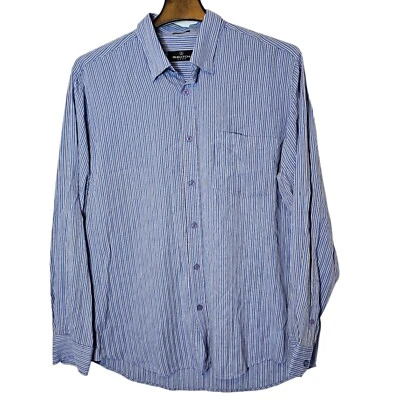 Bugatchi  Uomo Classic Fit Men's Shirt Size XL Blue & White Striped Long Sleeve - Image 1 of 4