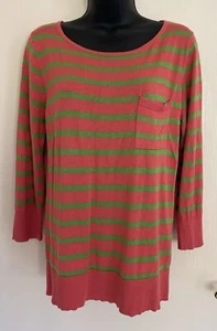 Milly Medium Sweater Preppy Coral Pink Green Stripe Summer Bright Beach Designer - Picture 1 of 8