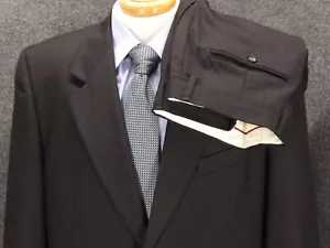 Vtg Giorgio Fellini Mens Suit 46R Black Stripe 34x29 Pants Wool Made in Italy - Picture 1 of 14