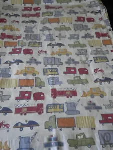 Pottery Barn Kids Patrick Twin Flat Sheet Trucks Cars Trains Crane Plane White - Picture 1 of 6