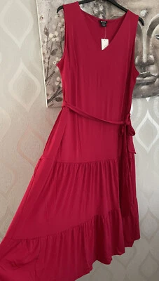 Pinky Red EVANS Stretchy Tiered Maxi Dress BNWT Plus Size 22 24 Super Quality  - Image 1 of 4
