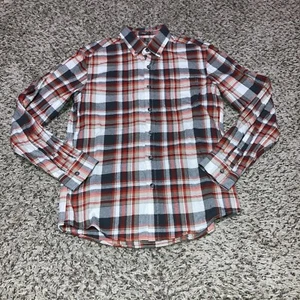 Camicia uomo Eddie Bauer in flanella piccola vestibilità classica rossa grigia a quadri con bottoni - Foto 1 di 5