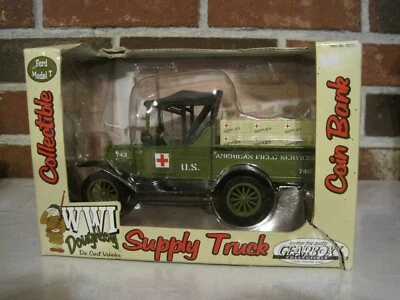 2002 GEARBOX WWI DOUGHBOY FORD MODEL T SUPPLY TRUCK COIN BANK DIE CAST--NEW - Image 1 of 4