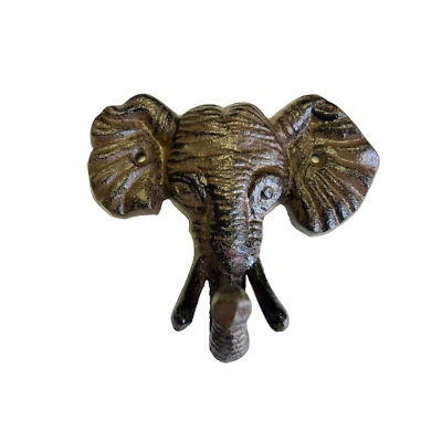 "Ganchos para colgar toallas llave abrigo montaje en pared cabeza de elefante hierro fundido marrón oscuro 4,25""" Foto 1 de 4