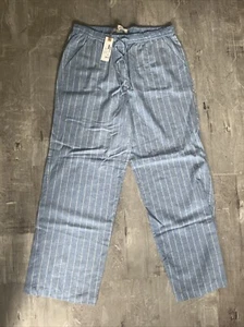 Land N Sea Women Large Blue and White Stripe Linen Blend Beachy Pants NWT - Picture 1 of 9