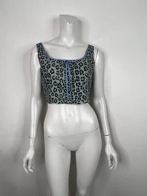Vtg FENDI JEANS BLUE LEOPARD PRINT CROP TOP 42 S - Image 1 of 4