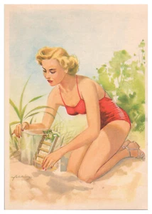Sexy Woman in Bathing Suit, Capture Frog 50's Pinup  H Fehling  Vintage Postcard - Picture 1 of 2