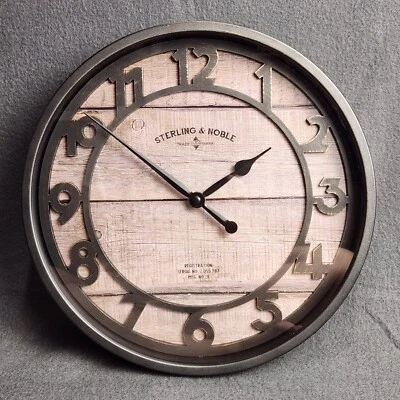 Sterling & Noble Rustic Distressed Wood Style Wall Clock 11.5" Metal AA Battery - Image 1 of 4