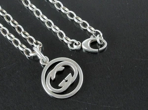 Authentic GUCCI Sterling Silver 925 GG Logo Pendant Chain Necklace - Picture 1 of 12