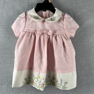 Vintage BT Kinder Kleid Mädchen Größe 3-6 Monate rosa bestickt Blumen Hasen - Bild 1 von 5