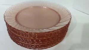 12 Vtg Arcoroc France Pink Rosaline Swirl 7 3/4" Glass Plates Depression - Picture 1 of 6