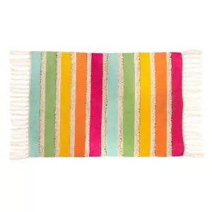 Sass & Belle Rainbow Colour Stripe Tufted Rug Cotton Home Bedroom Mat Decoration - Picture 1 of 1