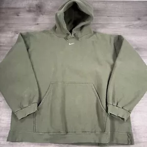 Vintage 90s Nike Center Swoosh Hoodie Size XXL Distressed Faded Olive Green - Bild 1 von 8