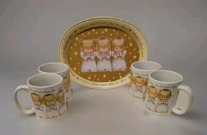 4 tazas de colección Hallmark Angels con bandeja Peace Love and Joy to You Slipded Halo 5 piezas - Imagen 1 de 7