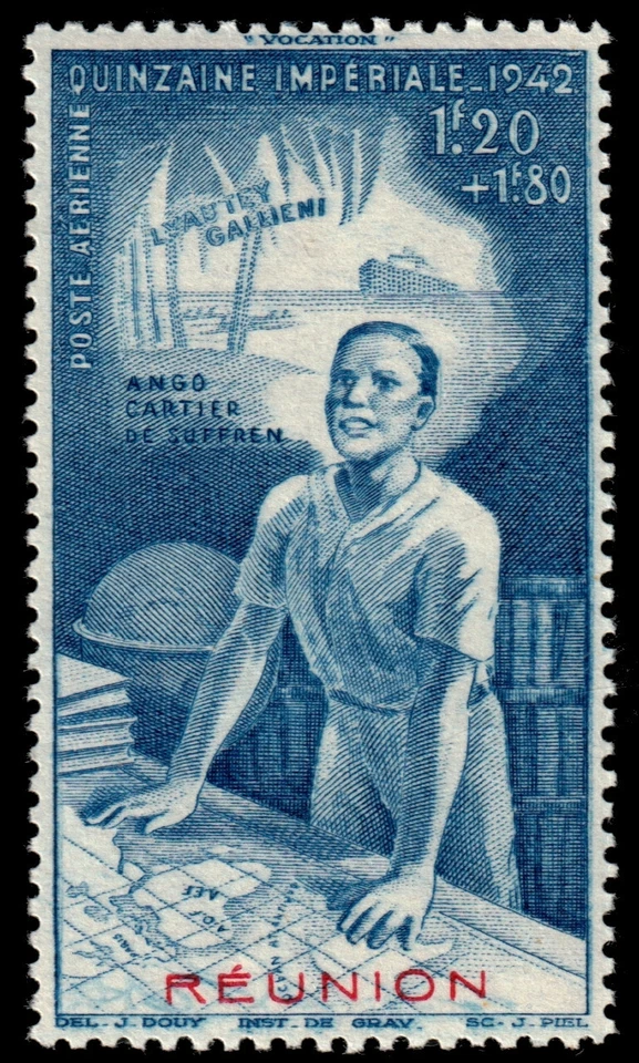 ✔️ VICHY FRANCE REUNION 1942 - COLONIAL EDUCATION  FUND SHIP  - SC. CB4  MNH - Image 1 of 1