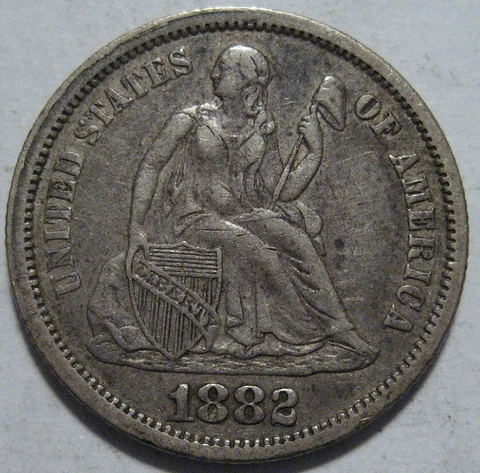 = 1882 XF+ SEATED DIME, Super EYE Appeal, FREE Shipping Cover