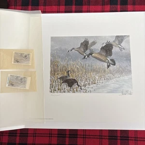 TOM HIRATA 1992 GEESE IN WINTER SNOW WATERFOWL WEST VIRGINIA STAMP PRINT SIGNED - Picture 1 of 10