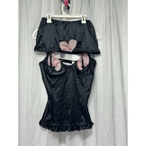 VTG 90s Victoria’s Secret Satin Mesh Heart Lingerie Camisole Garter Skirt Set - Picture 1 of 14