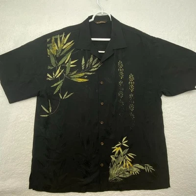 Camisa Tommy Bahama Para Hombre Seda Negra Diseño Floral Manga Corta Botón Delantero Foto 1 de 4