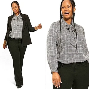 Torrid Glen Plaid Studio Bubble Bow Tie Blouse Top Shirt Size 3X, 22-24 - Picture 1 of 14