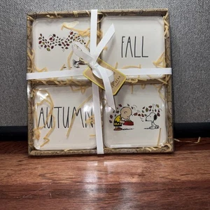 Peanut Snoopy Rae Dunn by Magenta Ceramic Coaster Set Featuring Fall and Autumn - Picture 1 of 6