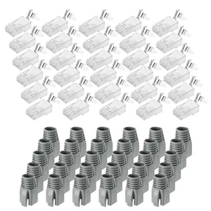 30pcs CAT7 RJ45 Connectors with 30pcs Grey Boots Cable Traverse for 23AWG Cable - Afbeelding 1 van 5