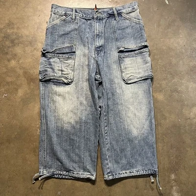 Vintage Y2k Raw Blue Baggy Loose Fit Skater Jorts 34x21 - Image 1 of 4