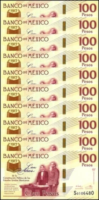 México 100 Pesos, 2016, P-130b, Conmemorativo UNC, X 10 PIEZAS Foto 1 de 2