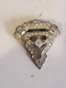 Art Deco Style Clear Rhinestone Brooch Pin Dress Clip Vintage Sparkle Jewelry - Picture 1 of 4