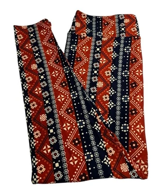 LuLaRoe Leggings TC2 Tall Curvy 2 Autumn Fall RED Southwest AZTEC Stripe Comfy - Image 1 of 4