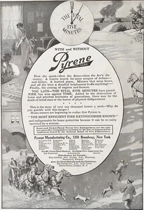 PYRENE FIRE EXTINGUISHER Vital 5 Minutes Horse Drawn Engine Antique1914 Print Ad - Picture 1 of 4