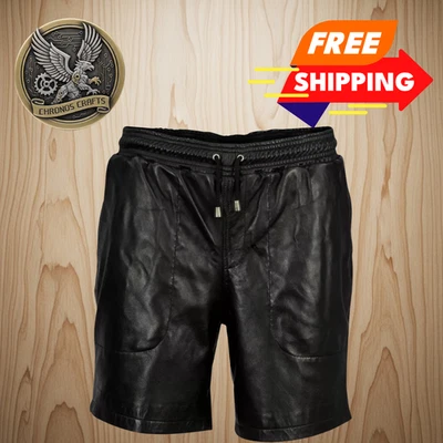 Pantalones cortos de cuero de vaca real para hombre Pantalones cortos de cuero Prendas exteriores Deportes Gimnasio Foto 1 de 4