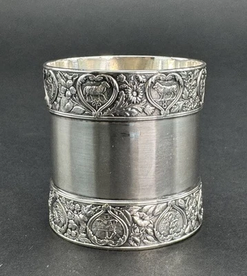 Anillo de servilleta Gorham de plata esterlina con zodiaco convertido en florero Foto 1 de 4