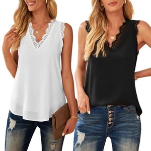 Camisetas sin mangas con ribete de encaje para mujer: paquete de 2 camisetas ... - Picture 1 of 10