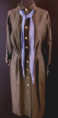 VINTAGE 1960'S DEADSTOCK BROWN SILKY RAYON DRESS - Image 1 of 4