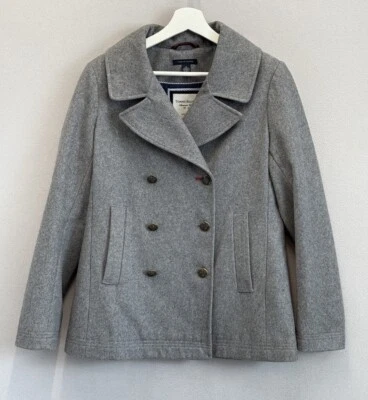 Tommy Hilfiger Mujer Talla 8 Gris Mezcla Lana Chaqueta 3 Botones Guisante Abrigo Foto 1 de 4