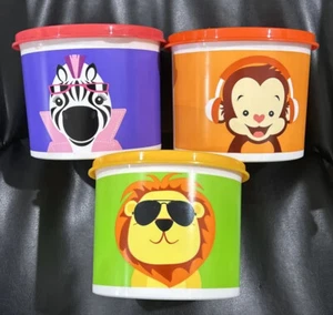 Tupperware Set Of 3 Tupperzoo Canisters x 3 Brand New : Lion / Zebra / Monkey - Picture 1 of 4