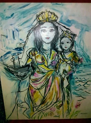 TABLEAU HSB ( notre dame du port d'antibes ) Dim.56 x 46cm - Photo 1/4