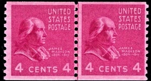 US #0843 MH Line Pair 1939 James Madison Coil - Picture 1 of 1