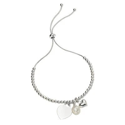 925 Silver Pearl & Heart Charm Slider Bracelet | Engravable Gift for Her UK - Image 1 of 4